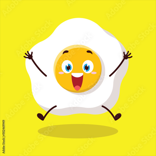 cute celebration jump expression of fried egg cartoon character