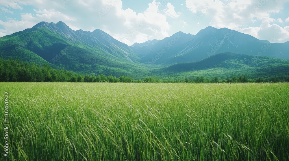 Green grass field with mountain range in background, nature landscape, bright daylight, Green grass field with mountain range in background, nature landscape, bright daylight,