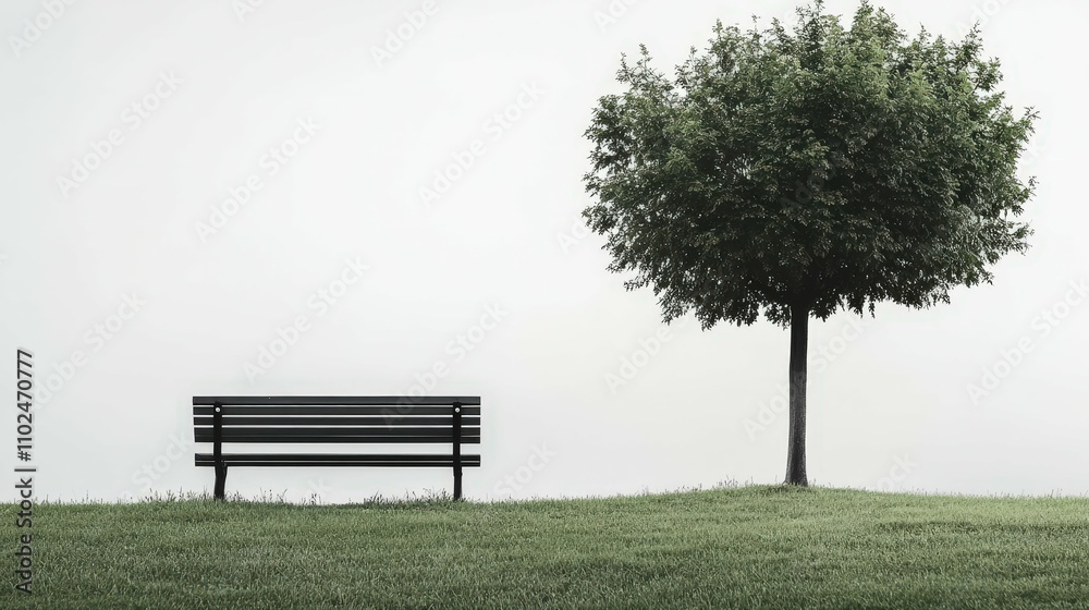 empty park bench under a single tree empty park bench under a single tree