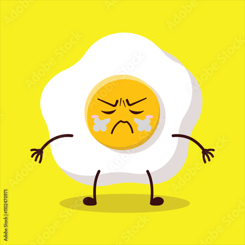 cute mad expression of fried egg cartoon character