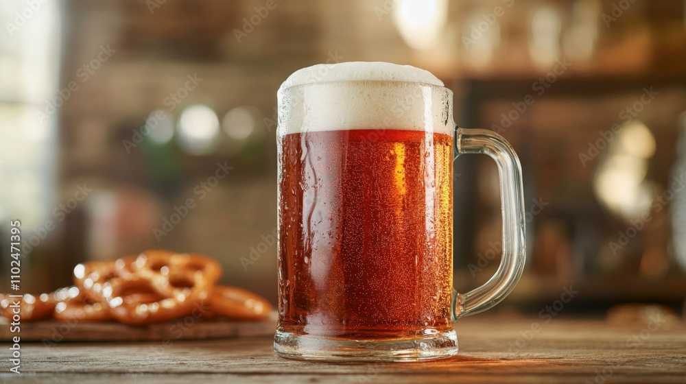 Refreshing Amber Beer Served in a Frosted Mug with Bubbles Refreshing Amber Beer Served in a Frosted Mug with Bubbles