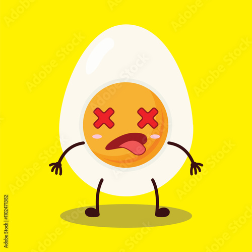 cute fainted expression of half boiled egg cartoon character