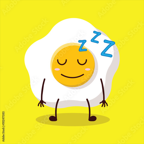 cute sleep expression of fried egg cartoon character