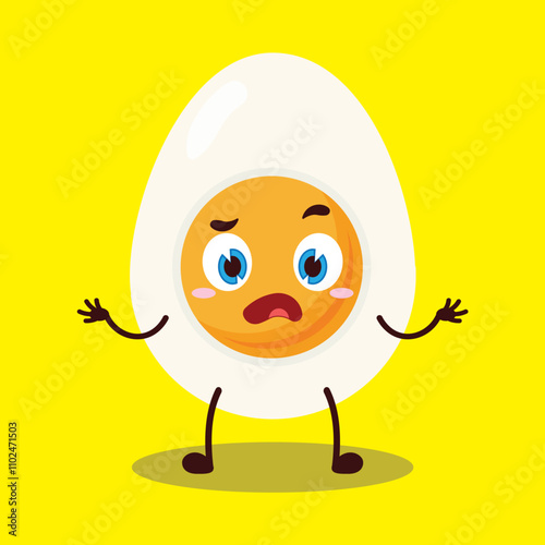 cute don't know expression of half boiled egg cartoon character