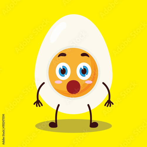 cute shocked expression of half boiled egg cartoon character