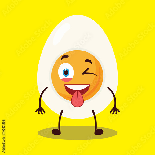 cute teased expression of half boiled egg cartoon character