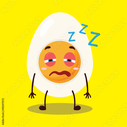 cute sleepy expression of half boiled egg cartoon character