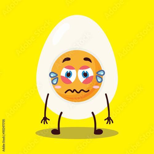 cute upset expression of half boiled egg cartoon character