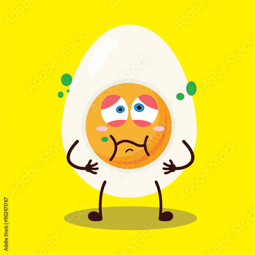 cute sick expression of half boiled egg cartoon character
