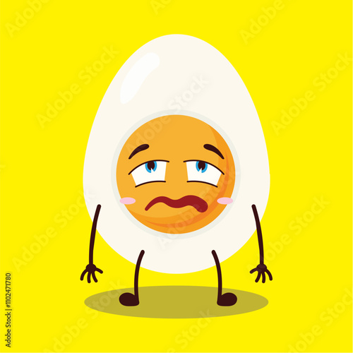 cute bored expression of half boiled egg cartoon character