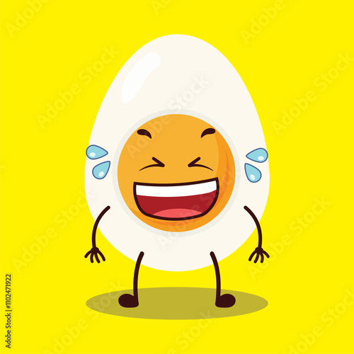 cute laugh out loud expression of half boiled egg cartoon character