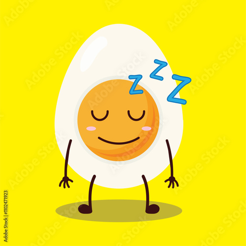 cute sleep expression of half boiled egg cartoon character