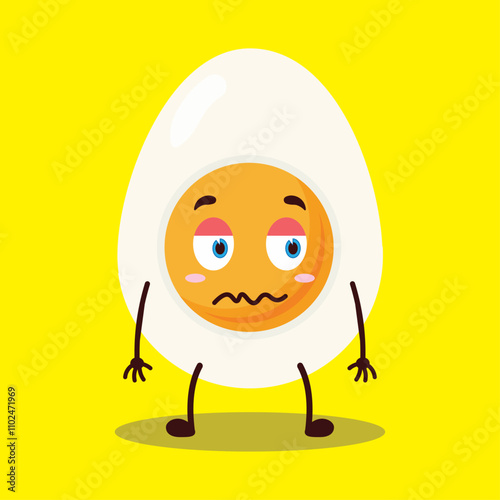 cute nope expression of half boiled egg cartoon character