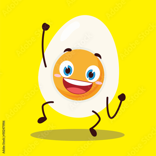 cute hurray victory expression of half boiled egg cartoon character
