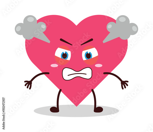 cute angry expression of heart cartoon character