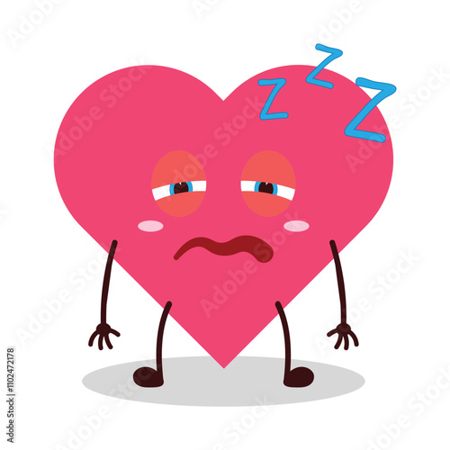 cute sleepy expression of heart cartoon character