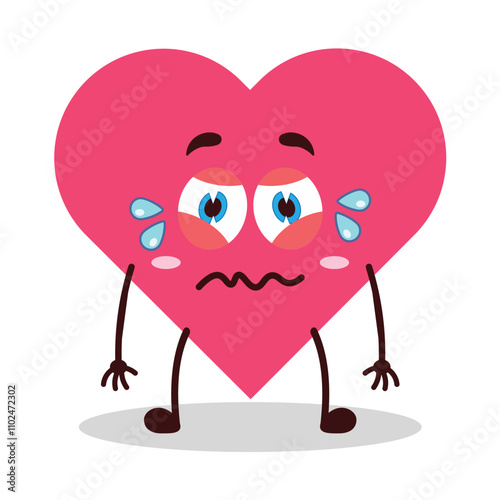 cute upset expression of heart cartoon character