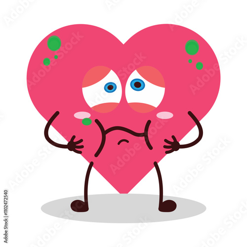 cute sick expression of heart cartoon character