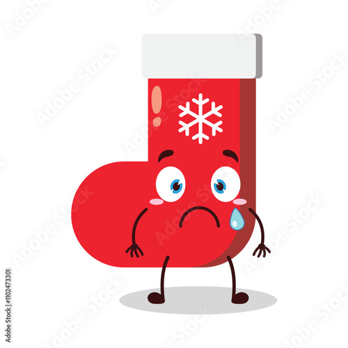 cute nervous expression of Christmas sock cartoon character