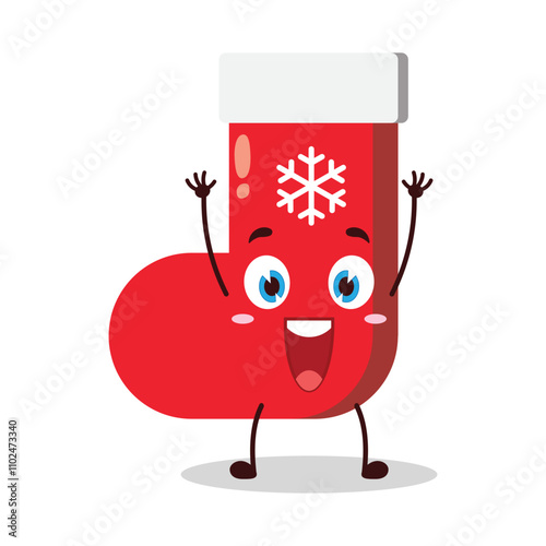 cute rise hand happy expression of Christmas sock cartoon character