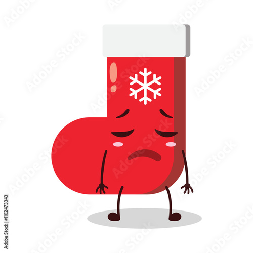cute tired expression of Christmas sock cartoon character