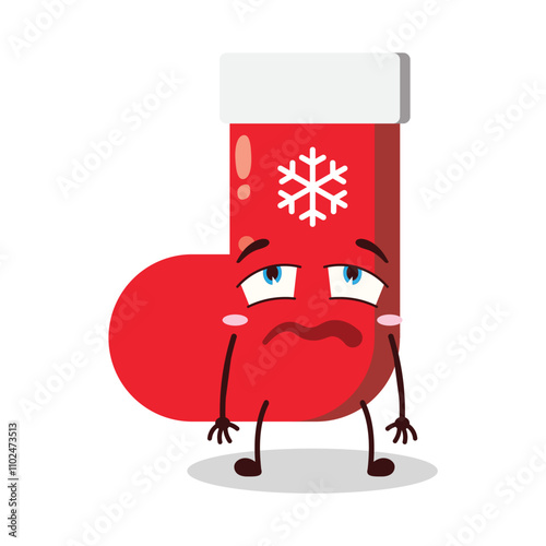 cute bored expression of Christmas sock cartoon character