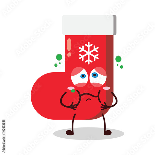 cute sick expression of Christmas sock cartoon character