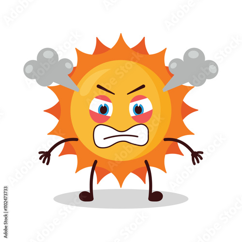 cute angry expression of sun cartoon character