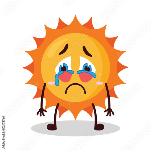 cute cry expression of sun cartoon character