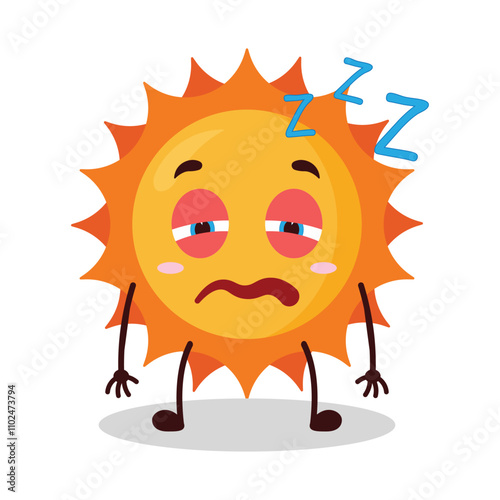 cute sleepy expression of sun cartoon character
