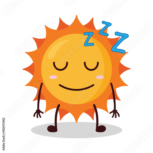 cute sleep expression of sun cartoon character