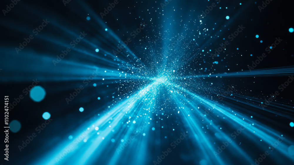 Naklejka premium A breathtaking view of blue light rays shining across a serene surface at twilight