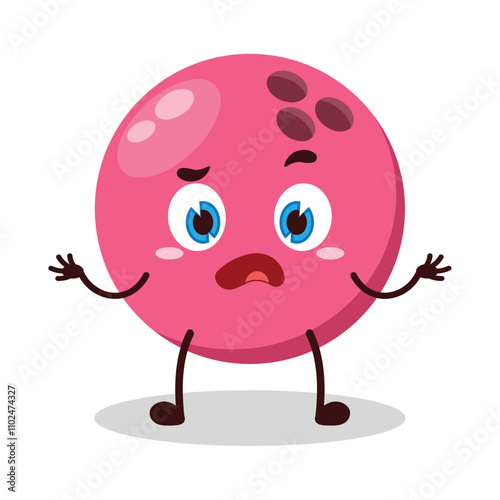 cute don't know expression of pink bowling ball character