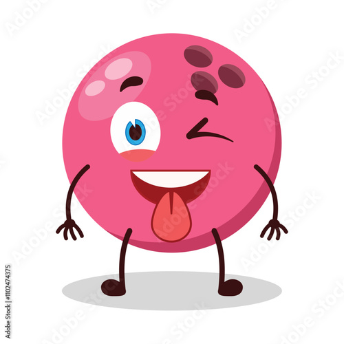 cute teased expression of pink bowling ball character