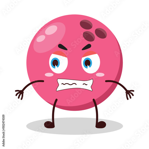 cute mad expression of pink bowling ball character