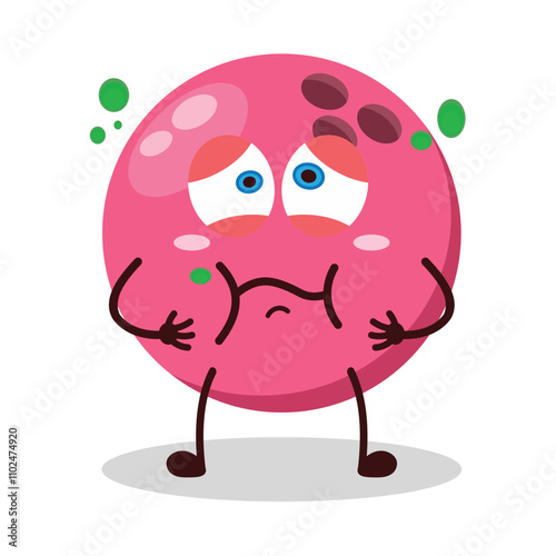 cute sick expression of pink bowling ball character