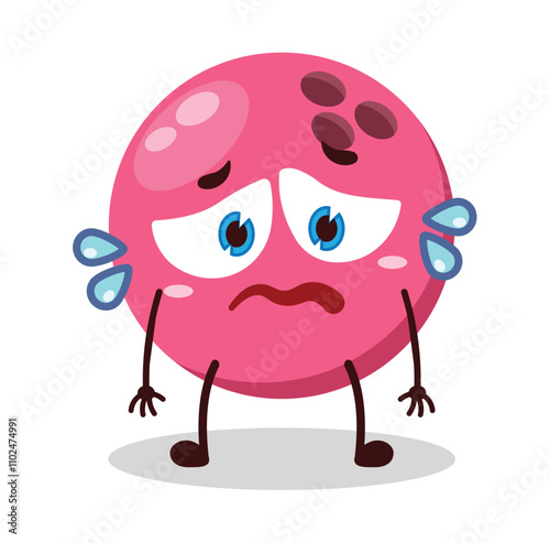 cute depressed expression of pink bowling ball character