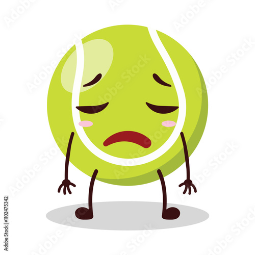 cute tired expression of tennis ball character