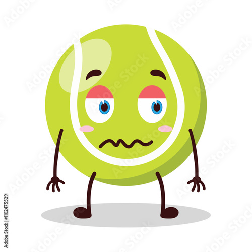 cute grumpy expression of tennis ball character