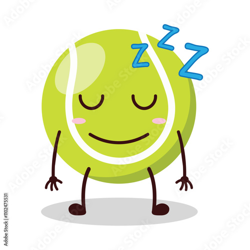 cute sleep expression of tennis ball character