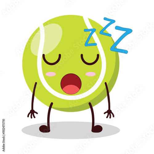 cute rest expression of tennis ball character