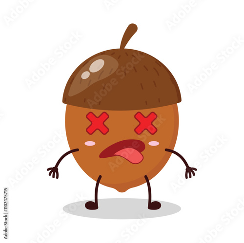 cute fainted expression of walnut cartoon character