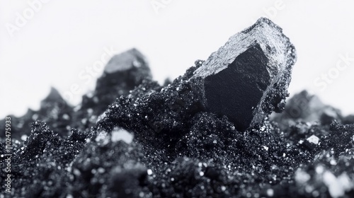Black silicon carbide grains captured in macro detail.
