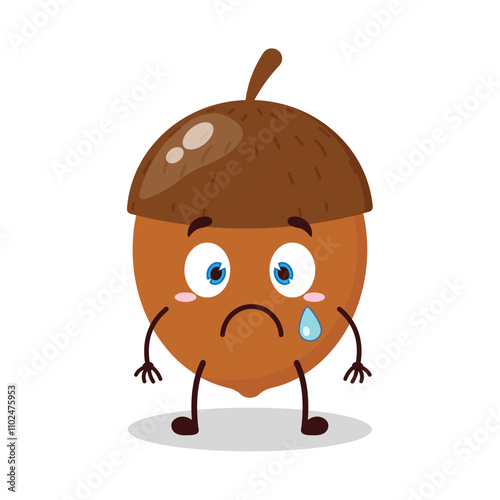 cute nervous expression of walnut cartoon character