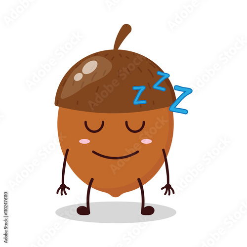 cute sleep expression of walnut cartoon character
