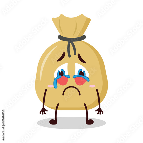 cute cry expression of money bag cartoon character