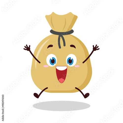 cute celebration jump expression of money bag cartoon character