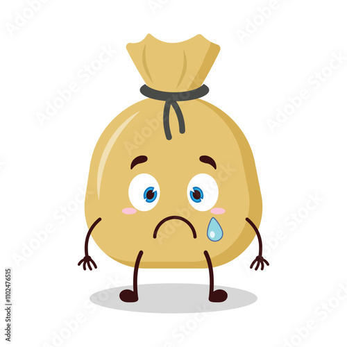 cute nervous expression of money bag cartoon character