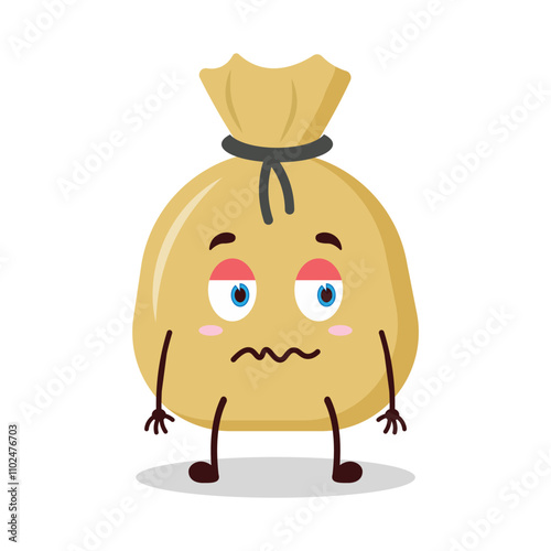 cute grumpy expression of money bag cartoon character