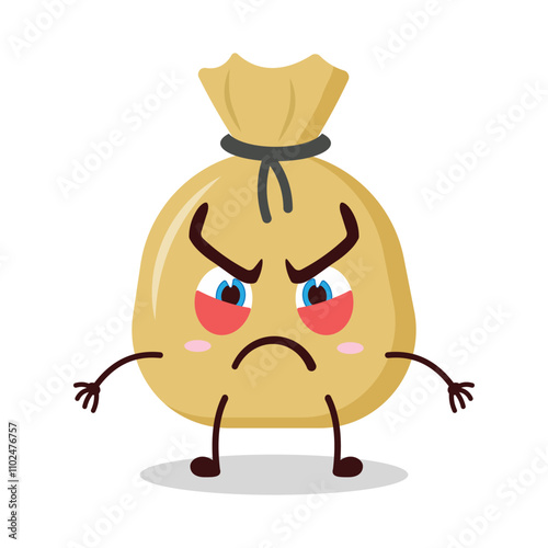 cute provoked expression of money bag cartoon character